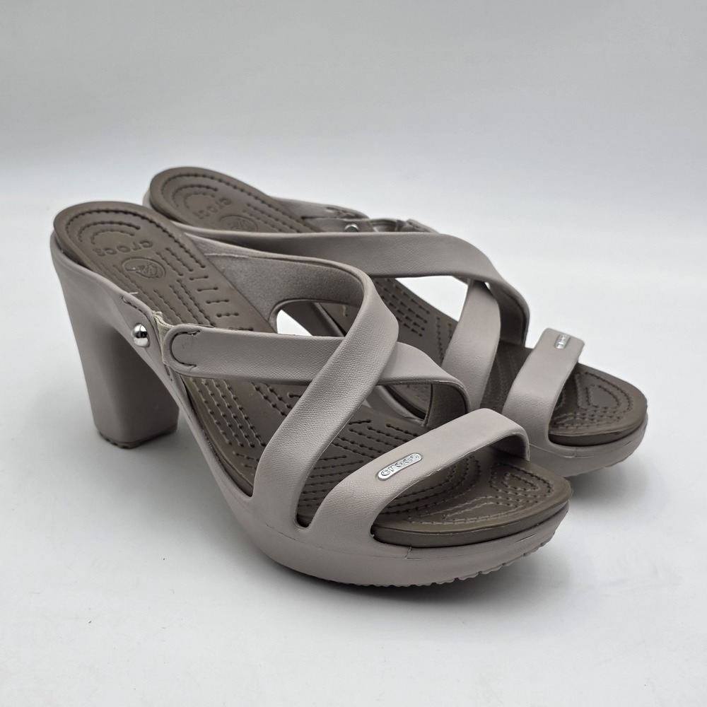 Crocs Shoes Womens Size 9 Platinum Pewter Cyprus IV Heeled Sandals 14558-0V0
